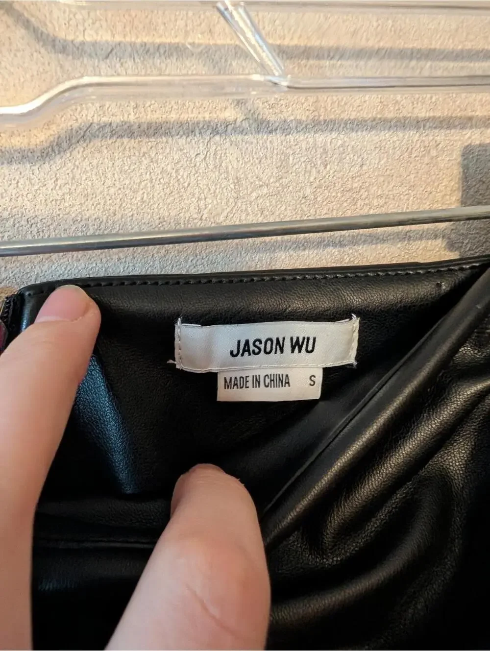 JASON WU black leather gathered knee length skirt sz S